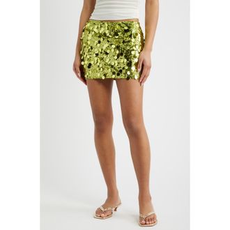 Princess Polly Riego Sequin & Paillette Low Rise Miniskirt in Green at Nordstrom, Size 6
