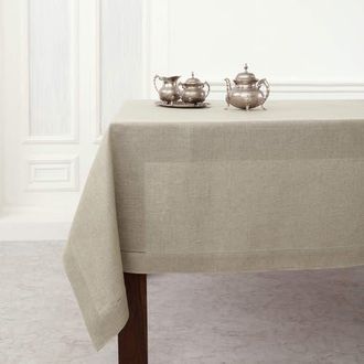 Solino Home Linen Tablecloth for Dining Table, Holiday and Everyday Table Decor - Classic Hemstitch in Natural at Nordstrom, Size X-Large
