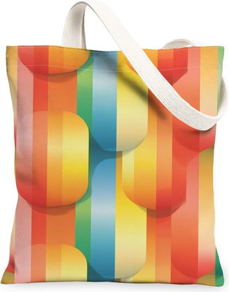 Generic Multicolor Geometric Shapes Canvas Tote Bags, Reusable Grocery Bags, Summer Lightweight Washable Shoulder Strap Canvas for, Multicolor, 13x15 Inch