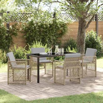 Berkfield Home 5 Piece Garden Dining Set with Cushions Beige Poly Rattan