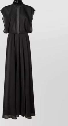 Fendi silk lace trim high neck cap sleeve maxi dress
