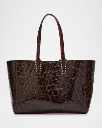 Christian Louboutin Cabata Small Tote Bag in Glossy Croc-Embossed Leather