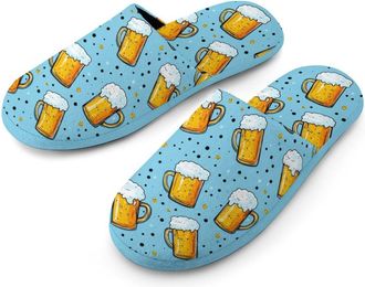 Generic Cute Beer Day Mens Flannel Slipper Soft Non Slip House Shoes Comfy Winter Warm Indoor Outdoor Slippers