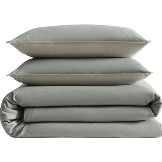 Calvin Klein Contrast Weave Duvet Cover & Shams Set in Light /Medium Green at Nordstrom, Size Queen