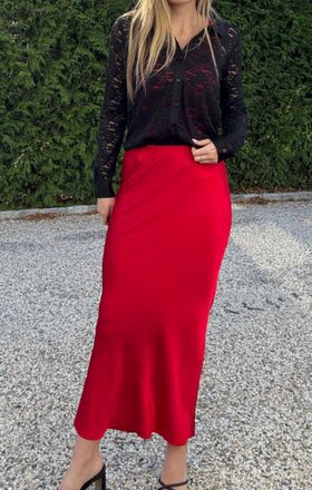 bobi Bree Midi Bias Cut Skirt In Pepper