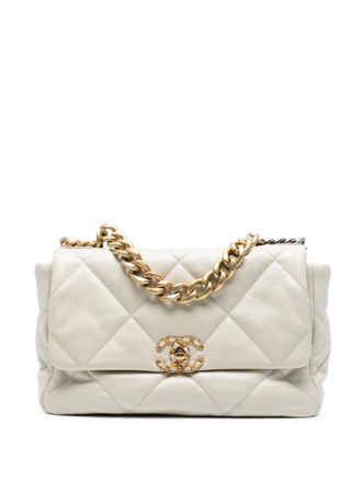 Chanel 2020 Large Lambskin 19 Flap satchel - White