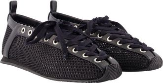 Ganni Womens Mesh And Leather Slip-On Ballet Flat Black