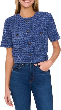 CeCe by Cynthia Steffe Crop Tweed Jacket in Ocean Blue at Nordstrom, Size 10