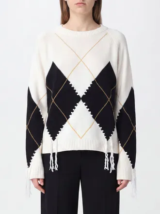 Pinko Maglia Berna in lana e cashmere con motivo a rombi e dettagli con frange