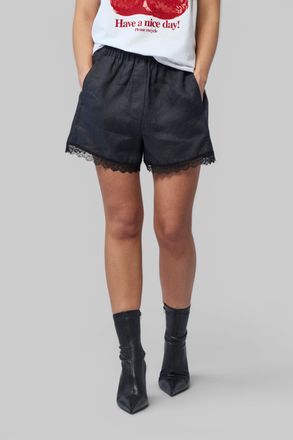 Ganni Light Linen Lace Hem Shorts