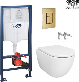 GROHE Bastidor Empotrado Grohe Pack Cisterna Y Pulsador Dual Oro Cepillado Con Inodoro Suspendido Swiss 53 Cm Tornado Y Soft-close De Azul Bath