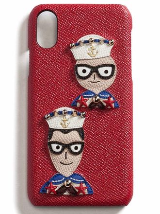 Dolce & Gabbana applique-detail leather iPhone X case - women - Calf Leather/Zamak - One Size - Red