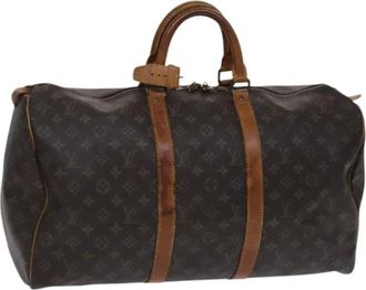 Louis Vuitton Tweedehands Canvas Louis Vuitton tassen - Dames - Vintage Weekendtas - Bruin - ONE Size - Leer - Vintage
