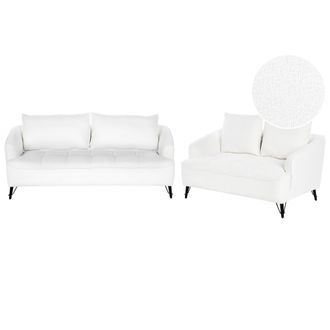 Beliani Conjunto De Sala De Estar De Sof&aacute;s 2 Y 3 Plazas Con Estructura De Metal Negro Boucl&eacute; Blanco Hobro