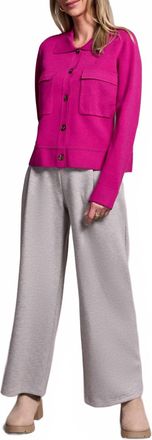 Tribal Double Knit Collared Sweater Cardigan In Pink Flambe