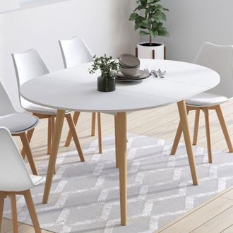 IDMarket Angela Mesa De Comedor Redonda 6-8 Personas Pata De Madera Blanca 110 - 150 Cm