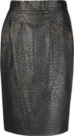 Saint Laurent 1980s dotted pattern pencil skirt - women - Pig Suede/Acetate - 42 - Grey