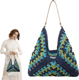 Generic Woven Tote Bag for Women - Colored Bohemian Large Capacity Straw Pouch - Vacation Summer Bag - for Home School Daily Offices Dating Outdoor Travel Wor