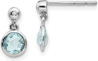 Diamond2Deal Sterling Silver Rhodium-plated Blue Topaz And Diamond Dangle Teardrop Earrings