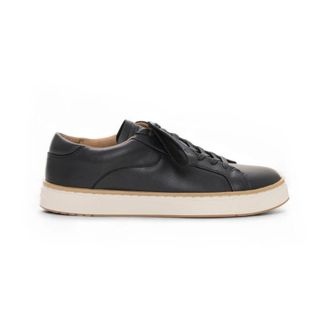 Emporio Armani Leren sneakers met contrasterende zoolrand - Heren - Sneakers - Blauw - 42 EU - Leer - Schoenen