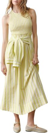 Marine Layer Darcy Smocked Poplin Maxi Dress in Lime Stripe at Nordstrom, Size X-Large