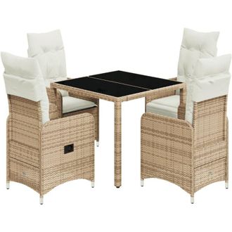 vidaXL Mesita Y Sillas Jard&iacute;n 5 Pzas Y Cojines Rat&aacute;n Sint&eacute;tico Beige Vidaxl