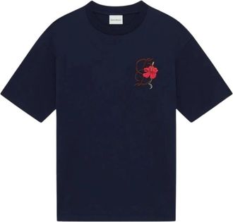 Dr&ocirc;le de Monsieur Hibiscus Brod&eacute;e T-Shirt - Heren - T-shirts - Blauw - S - Tops