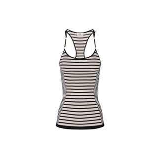 Elisabetta Franchi Sleeveless Tops, female, Black, Size: 2XS Wide-Neck Striped Sleeveless Top