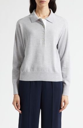 Vince Polo Wool Blend Sweater in Heather Grey/off White at Nordstrom, Size Xx-Small