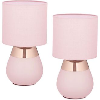 Relaxdays Lampada da Tavolo, Set da 2 Abat Jour in Tessuto e Ferro, E14, HxD: 32x18 cm, Luce Comodino Letto, Rosa Ramato - Relaxdays