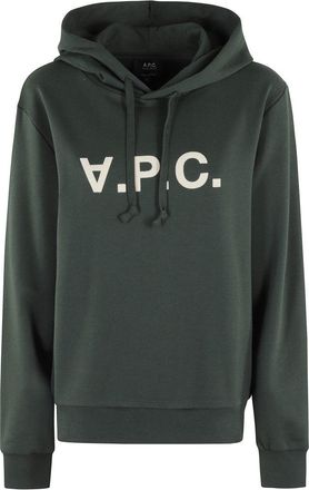 A.P.C. Relaxed-Fit Green Hoodie With Velvet Logo Detail