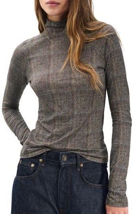 Rag & Bone Shaw Paneled Plaid Turtleneck T-Shirt in Brown Multi at Nordstrom Rack, Size X-Small