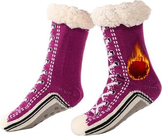 Generic Ultra-Thick Slipper Home Socks, Knitted Cashmere Slipper Socks with Grippers for Women Men, Winter Warm Non Slip Cozy Fuzzy Slippers (Dark Purple)