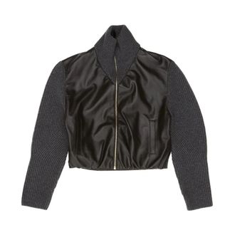 Alaia Jassen, Dames, Zwart, S, Leer, Hybrid Jacket