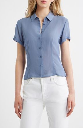Reformation Corin Semi Sheer Button-Up Top in Cornflower at Nordstrom, Size 12