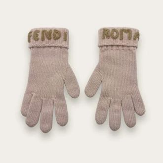 Fendi Pre-owned Accessories, female, Beige, Size: ONE SIZE Pre-owned Pink Wool Gloves with Embossed Logo