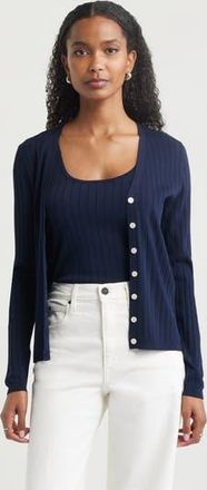 Nordstrom Fitted V-Neck Rib Cardigan in Navy Night at Nordstrom Rack, Size Medium