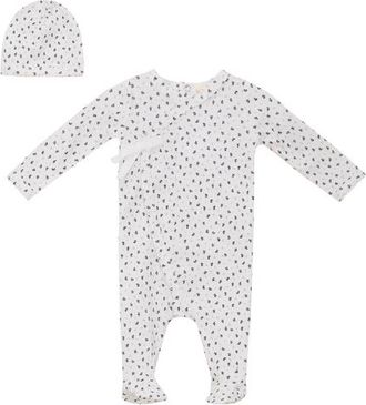 Fragile Crinkle Flower Print Romper with Hat Set in White/black at Nordstrom, Size 12M