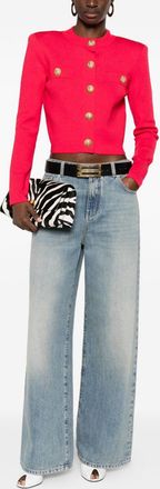 Balmain Womens Buttoned Crewneck Cardigan - Red viscose - Size EU 36 (Womens)