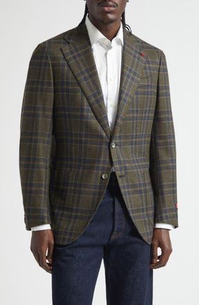Isaia Marechiaro Plaid Wool & Silk Soft Sport Coat in Green at Nordstrom, Size 42 Us