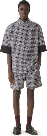 Lanvin Loose-Fit Printed Cotton Shirt in Storm/black at Nordstrom, Size 38S