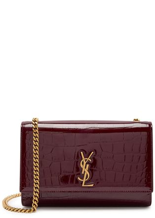 Saint Laurent Kate Small Crocodile-effect Patent Leather Shoulder bag - Burgundy - One Size