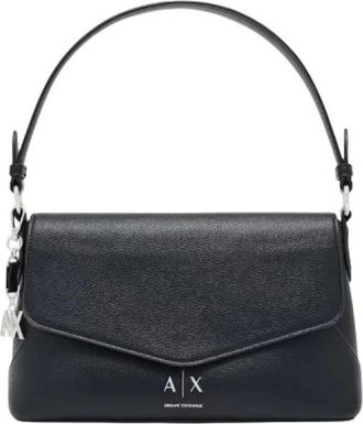 A|X Armani Exchange Logo-plaque Gekreukelde Schoudertas - Dames - Tassen - Zwart - Maat: ONE Size Poliester