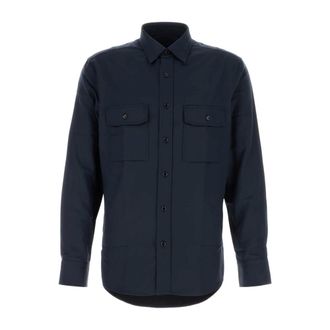 Brioni Casual Shirts, male, Blue, Size: XL Military Shirt