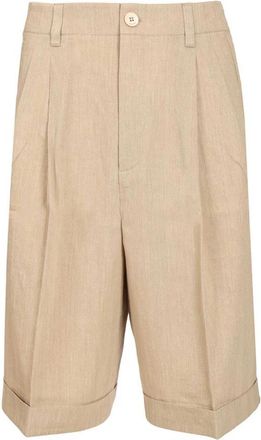 Jacquemus Pastro Geplooide Bermuda Shorts - Heren - Korte Broeken - Beige - M - Katoen - Korte Broeken