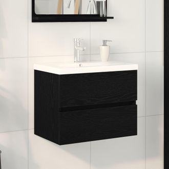 Berkfield Home Sink Cabinet with Built-in Basin Black Oak Engineered Wood