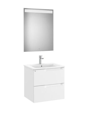 Roca Mueble Lavabo 600mm Aleyda 2 Cajones + Espejo Blanco Mate