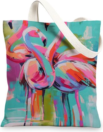 Generic Colorful Tropical Bird Canvas Tote Bag, Eco-Friendly Reusable Shopping Bags, Lightweight Multi-Color Beach Carry Bags 13x15 Inch