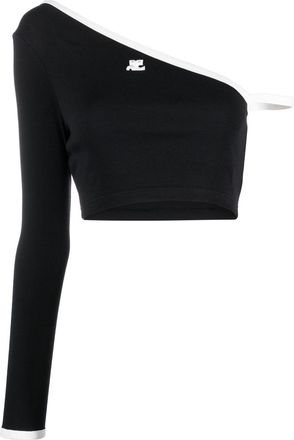 Courrèges one-shoulder knit crop top - women - Cotton - S - Black