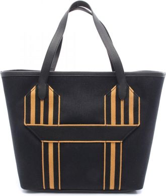Herm&egrave;s Black Brown Canvas Taurillon Clemence Leather Tote Bag (Pre-Owned)